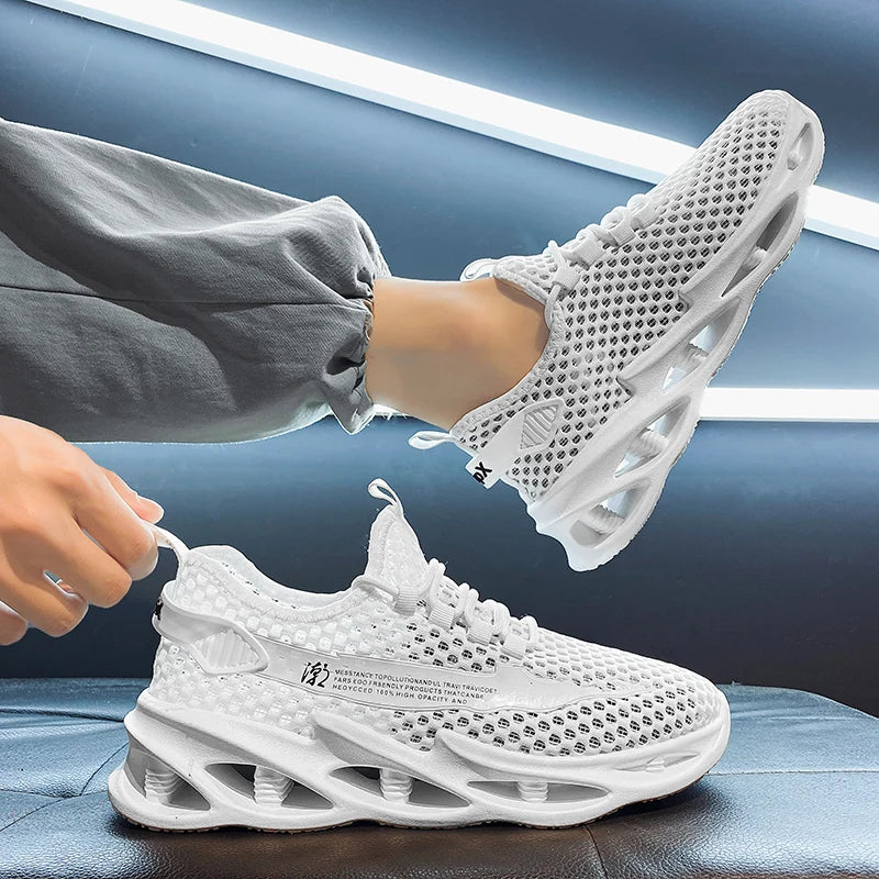 2025 New Summer Sneakers Men Mesh Breathable Running Tennis Shoes Outdoor Sports Tenis Masculino White Casual Walking Shoes size