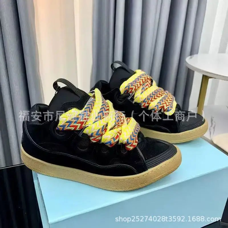 Zapatillas tipo skate de tacón alto cómodas, con suela gruesa, estilo casual deportivo dad shoes, estilo bolso, vietnamita y camboyano, nuevo diseño con nudo, sin cordones
