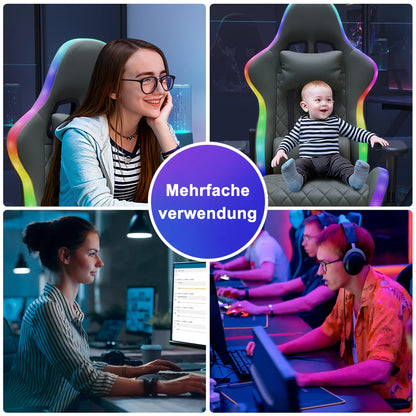 Anajqaqia Gaming Chair RGB LED Light Lumbar Massage Adjustable 90-135° Backrest Ergonomic Office Chair