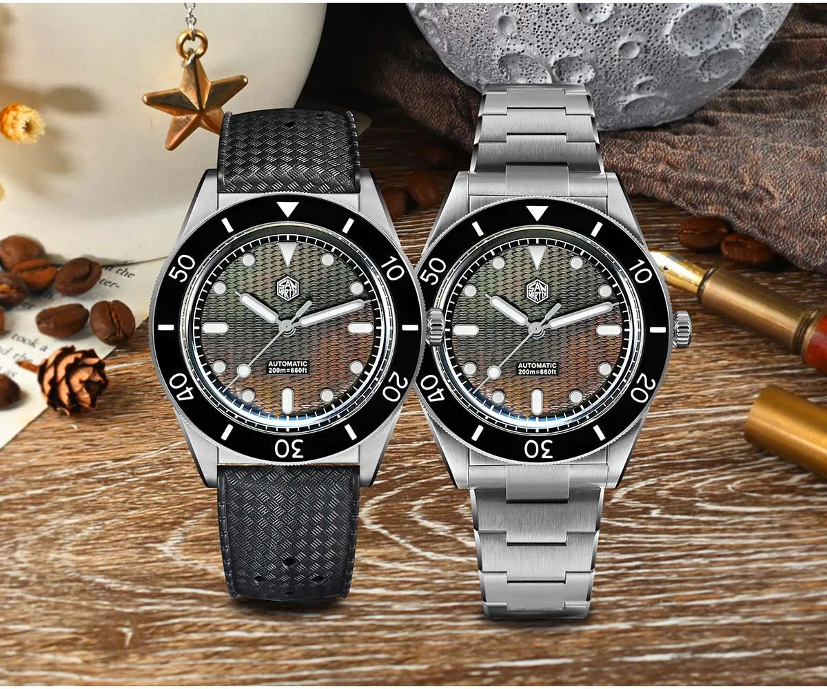San Martin Official 39mm Guilloche MOP Dial Miyota 90S5 Sport Watch Automatic Mechanical Sapphire Bezel 20 ATM Luminous SN0151