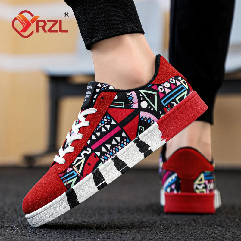 Zapatillas deportivas de running para hombre YRZL de lona con estilo geométrico, zapatillas con cordones para pareja, zapatos de skate para hombre con estampado grafiti moderno