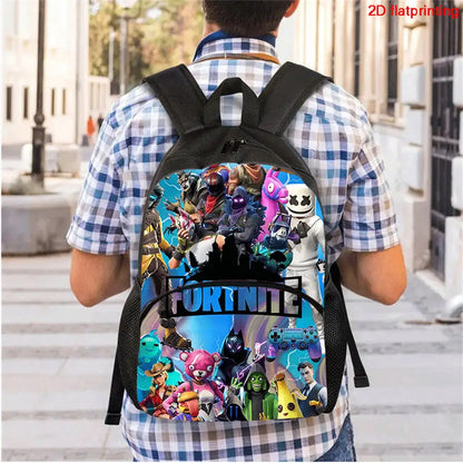 2Pcs Kids School Bag Set FORTNITE Cartoon, Lightweight & Durable Backpack and Pencil Bag with Front Pocket, Boys & Girls 5-10