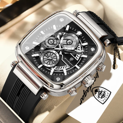 POEDAGAR Square Sport Man Wristwatch Date Waterproof Luminous Chronograph Watch For Men Silicone Strap Men's Quartz Watches Male