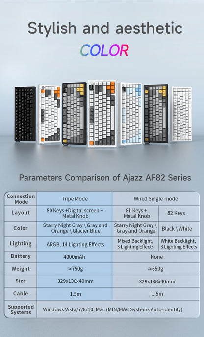 Tastiera AJAZZ AF82 Office a basso profilo RGB cablata/wireless gaming, layout 75% 82 tasti, batteria 4000mAh per Win/Mac