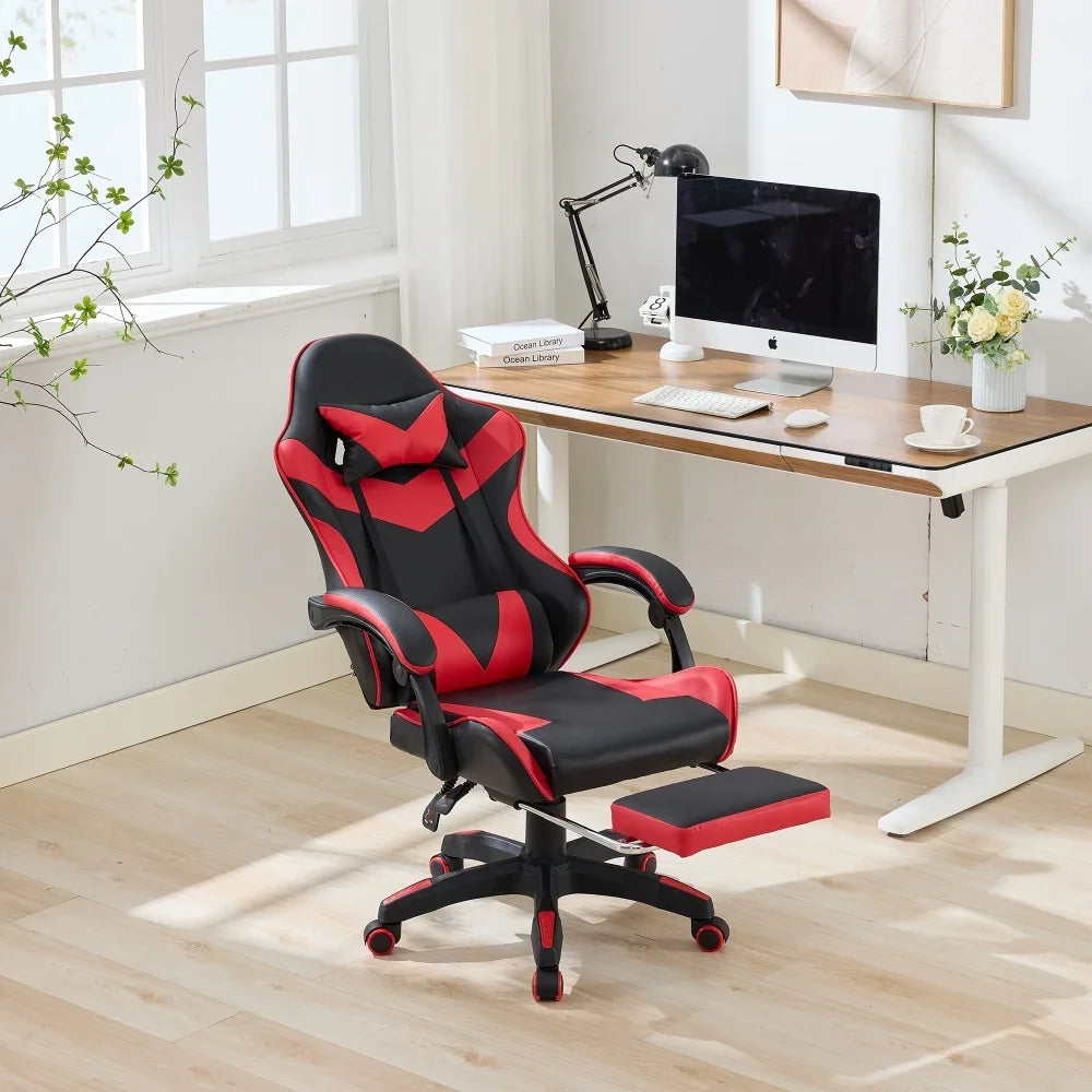 360° Ergonomic Gaming Chair Racing Style Leather Office Chair with Lumbar Support, Headrest, Footrest, Swivel Reclining Computer Gaming Chair