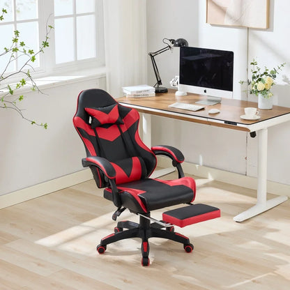 360° Ergonomic Gaming Chair Racing Style Leather Office Chair with Lumbar Support, Headrest, Footrest, Swivel Reclining Computer Gaming Chair