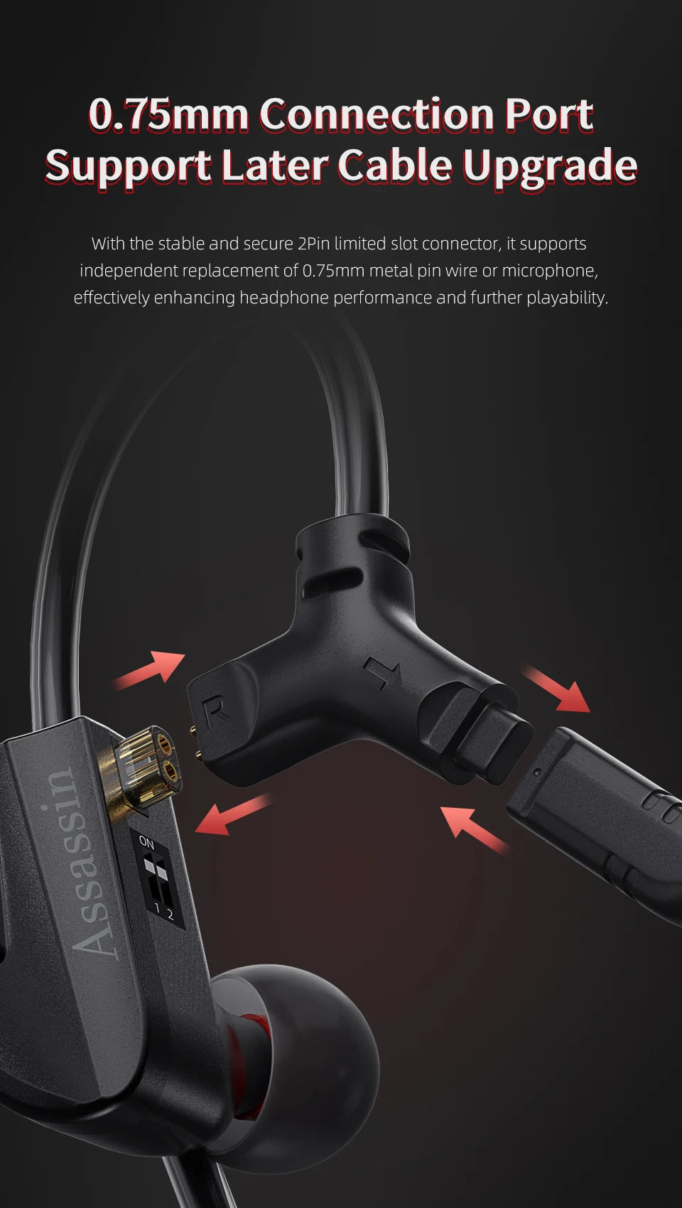 CVJ Assassin Earphones 1BA+1DD+1Vibration Switch Adjustable Gaming E-sports In-Ear 3.5mm&Type-C Hifi Headphones