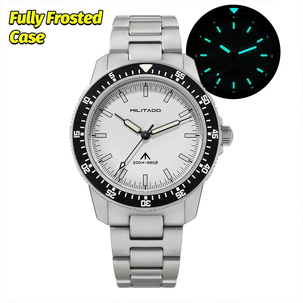 MILITADO  ML25 Quartz Dive Watch VH31 Sweep Second Sapphire Crystal 200M Waterproof BGW9 Lume Ceramic Bezel Men Watch