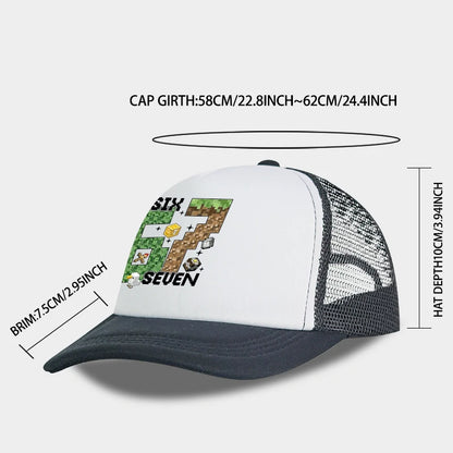 Gamer Pixel 67 Six Seven Sponge Mesh Cap - Breathable Mesh Adjustable Baseball Cap - Gift for Gaming Fans - Sun Protection Cap
