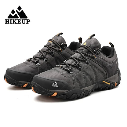 HIKEUP Zapatillas de senderismo para hombre de cuatro estaciones, calzado deportivo de exterior en cuero genuino resistente al desgaste, zapatos de escalada con suela de goma para trekking