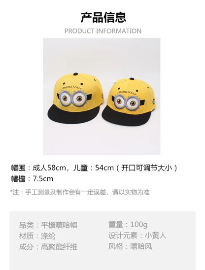 MINIONS flat-brimmed hip-hop hat Cartoon Despicable Me fashion baseball cap adjustable sun hat for boys in summer Gift