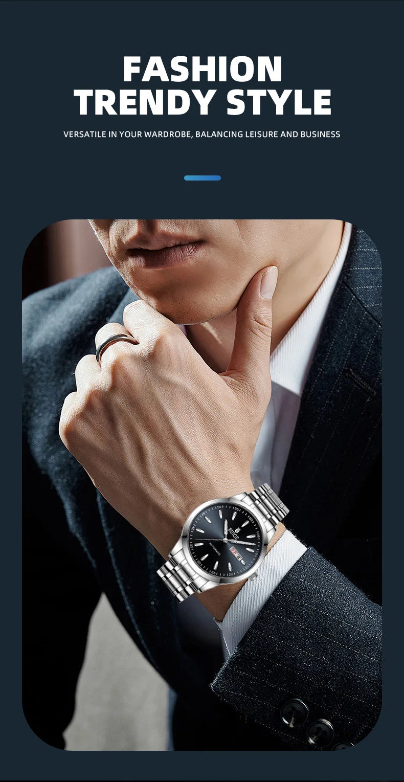 RUIGE Weekly Calendar Men's Fully Automatic Mechanical Watch Stainless Steel Business Men's Night Light Waterproof Versatile Wat