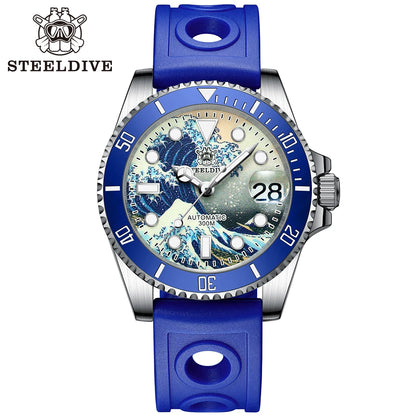 STEELDIVE New SD1953J 41mm Kanagawa Dial Sapphire Glass NH35 Automatic Movement 300M Waterproof Water Ghost Dive Watches For Men