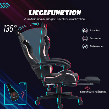Gaming Chair with Cat Ears Ergonomic Office Chair, Reclining Gaming Chair with Footrest, Adjustable Height Computer Gaming Chair, PU Leather Gaming Chair for Home Office