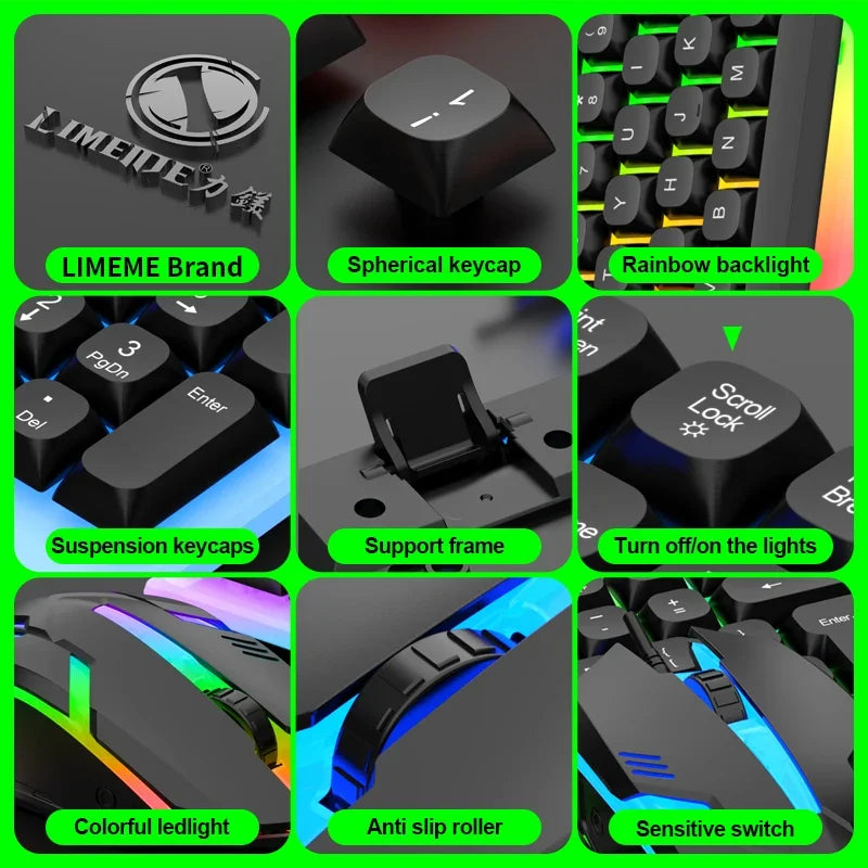 NG GTX350 Combo de teclado y ratón gaming para ordenador y portátil, kit gamer con retroiluminación LED, teclado USB con cable GTX350 Set-Negro