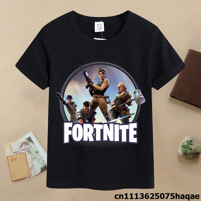 T-shirt de verão para criança Fortnites, com estampado de figura de jogo em estilo cartoon, T-shirt casual desportiva para rapaz, manga curta, vestuário infantil