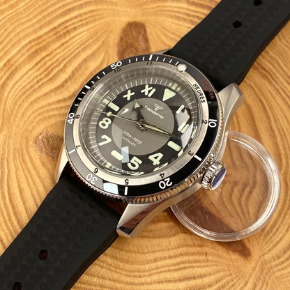 Tandorio Waterproof Watch Men Dome Sapphire Crystal Roman Numbers 120 Clicks Bezel NH35A/Miyota 8215 Movt Silicone Grey Dial