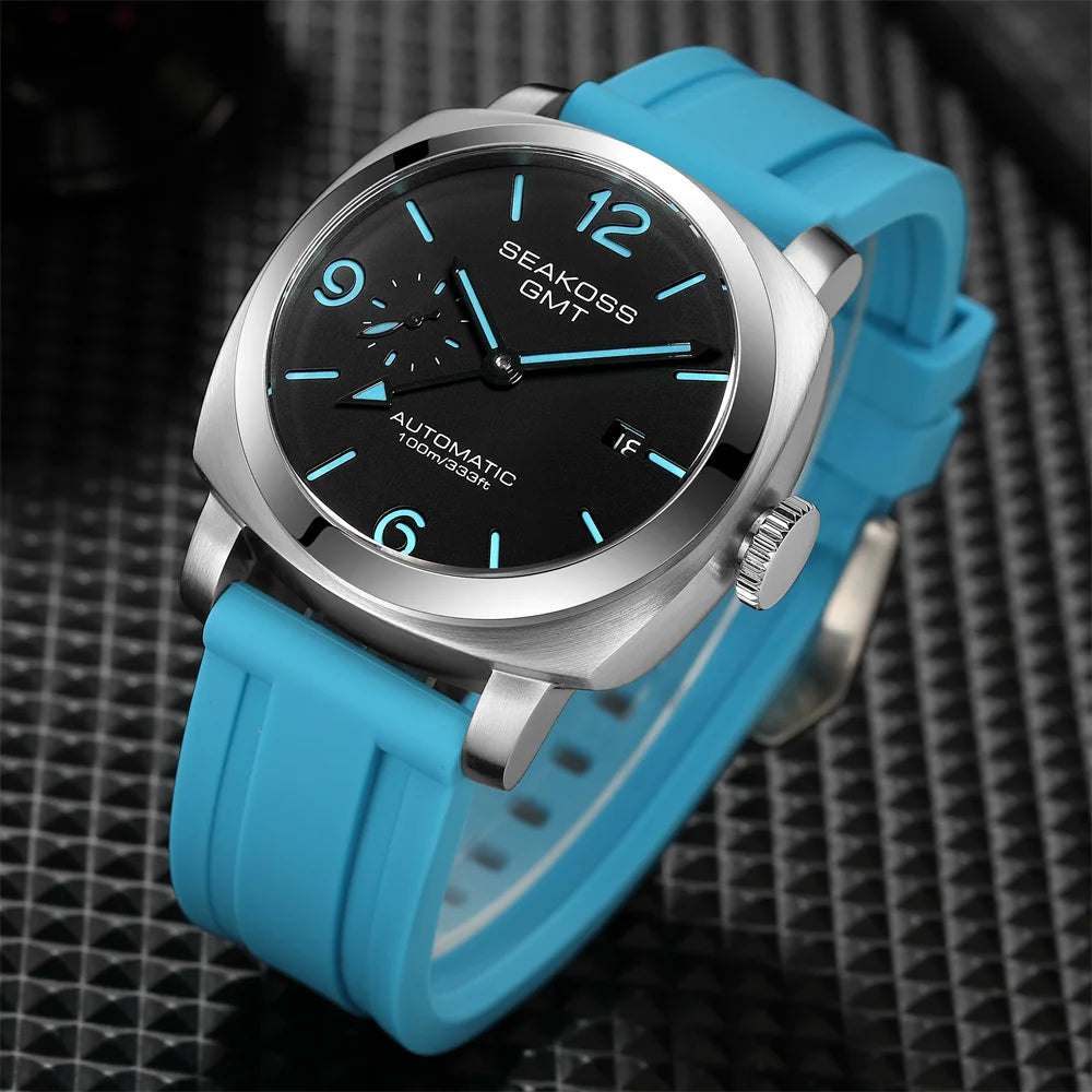 SEAKOSS 45mm Diving GMT Watch Automatic Mechanical Wristwatches Seagull ST2557 Movement 100M Luminous Calendar Men's Watches