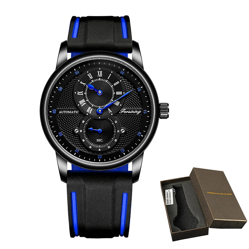 Men Wristwatch Blue White Dial Automatic Transparent Mechanical Watch Silicone Rubber Band Male Sport Clock Relogio Masculino