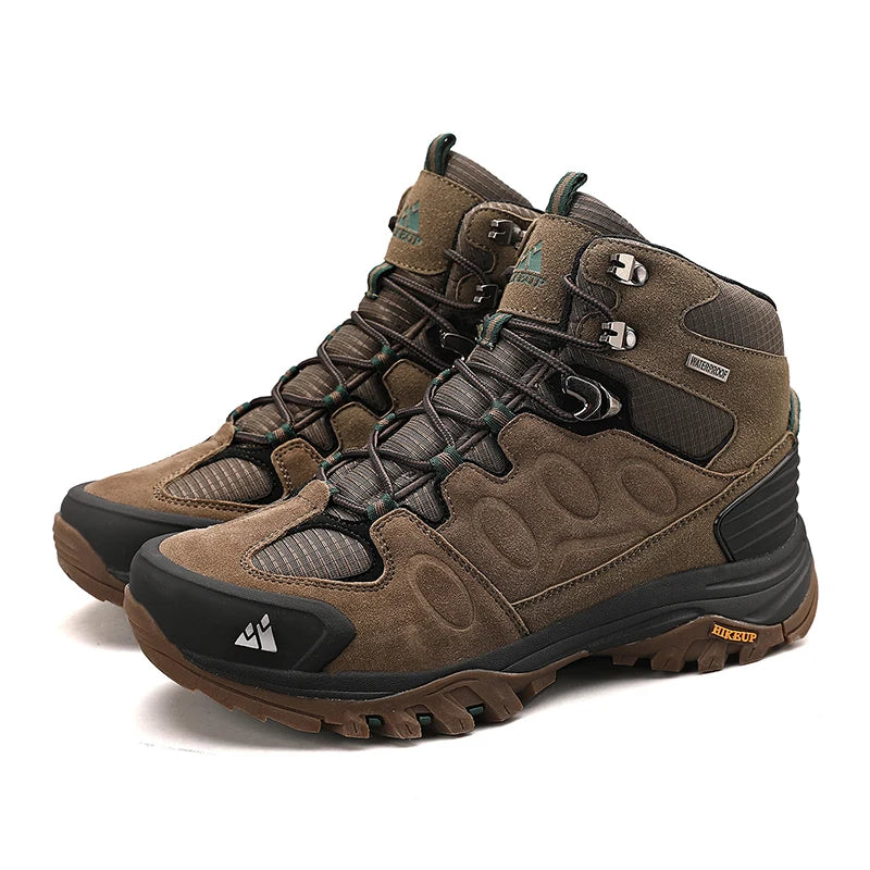 HIKEUP Botas de senderismo altas para hombre, calzado de invierno para exteriores con cordones, antideslizantes, deportivas y casuales, botas de trekking de ante cálidas para hombre