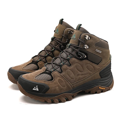 HIKEUP Botas de senderismo altas para hombre, calzado de invierno para exteriores con cordones, antideslizantes, deportivas y casuales, botas de trekking de ante cálidas para hombre