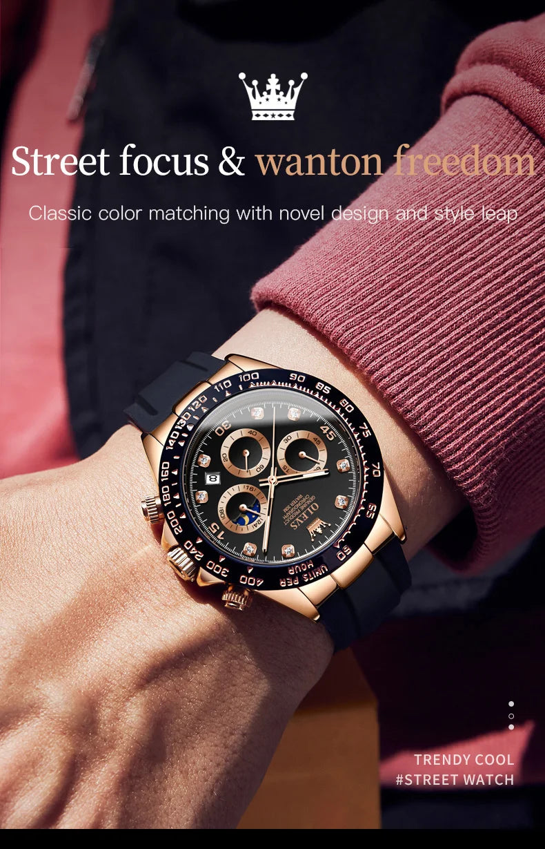 OLEVS Luxury Brand Quartz Watch for Men Waterproof Luminous Moon Phase Hour Men's Watch Chronograph Sport Wristwatch Moonswatch
