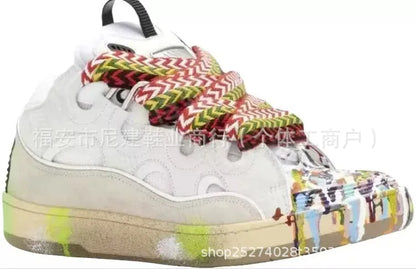 Zapatillas tipo skate de tacón alto cómodas, con suela gruesa, estilo casual deportivo dad shoes, estilo bolso, vietnamita y camboyano, nuevo diseño con nudo, sin cordones