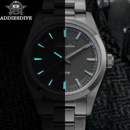 Relógio de homem ADDIESDIVE em aço, estilo de luxo, equipado com vidro abaulado, movimento de quartzo e revestimento luminescente azul BGW9; resistente à água até 100 ATM, indicação analógica – Modelo AD2066