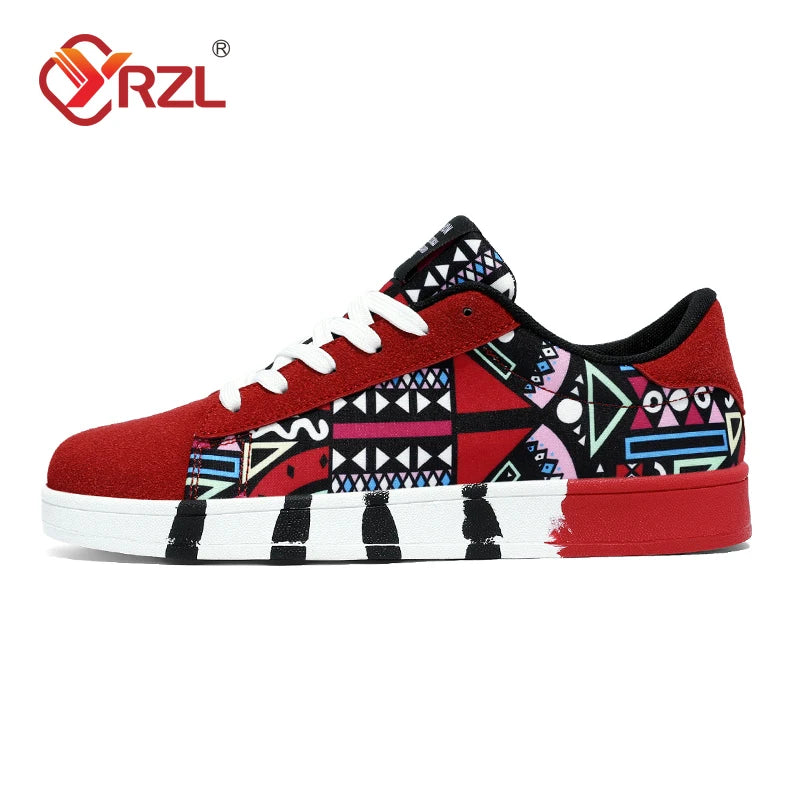 Zapatillas deportivas de running para hombre YRZL de lona con estilo geométrico, zapatillas con cordones para pareja, zapatos de skate para hombre con estampado grafiti moderno