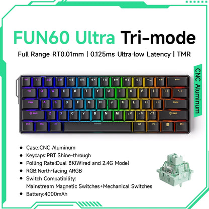 Tastiera meccanica Akko MonsGeek FUN60 con switch magnetici, tastiera gaming 60%, Rapid Trigger 0.01mm, 8K, ARGB, HE/TMR, tastiera personalizzabile