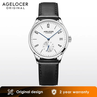 AGELOCER Original Budapest Watch Lady Leather Watch Strap Simple Big Calendar Automatic Mechanical Watch Birthday Gift for Women