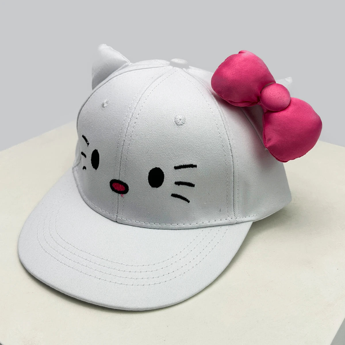 Breathable Cute Sunshade Flat Eave Peaked Caps Versatile ins Fashion Niche New Unisex Funny Kitty Embroidery Bow Baseball Hats