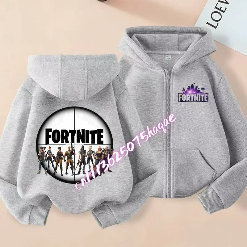 Ny Fortnite-hættetrøje til børn med lynlås, tegneserie- og anime-inspirerede hættetrøjer, afslappet og åndbar jakke til drenge, børnetøj til foråret 2026