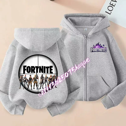 Ny Fortnite-hættetrøje til børn med lynlås, tegneserie- og anime-inspirerede hættetrøjer, afslappet og åndbar jakke til drenge, børnetøj til foråret 2026