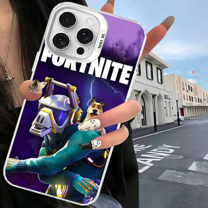 Capa de telemóvel F-Fortnites para iPhone 17 16 15 14 13 12 11 Pro Max Plus, cor prateada