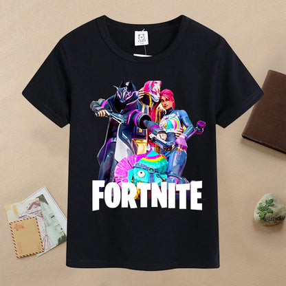 T-shirt de verão para criança Fortnites, com estampado de figura de jogo em estilo cartoon, T-shirt casual desportiva para rapaz, manga curta, vestuário infantil
