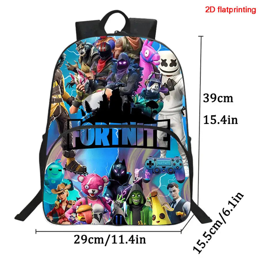 2Pcs Kids School Bag Set FORTNITE Cartoon, Lightweight & Durable Backpack and Pencil Bag with Front Pocket, Boys & Girls 5-10