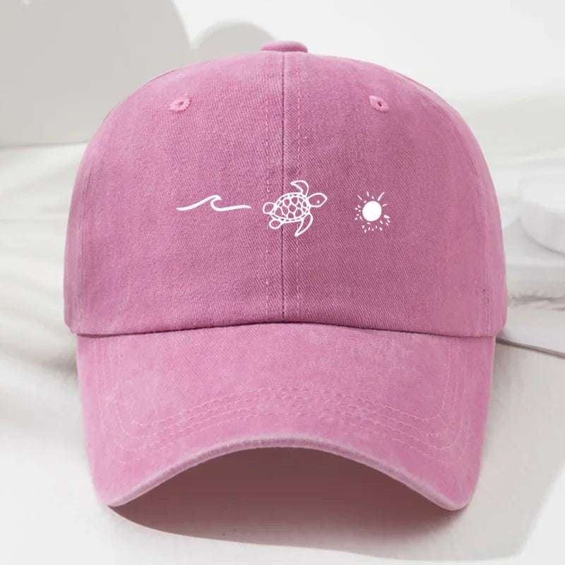 Turtle pattern printed baseball cap for daily casual style, men's and women's fashionable beach outdoor anti roll duckbill cap