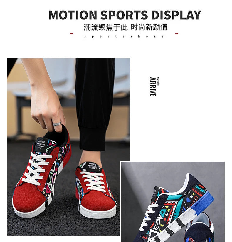 Zapatillas deportivas de running para hombre YRZL de lona con estilo geométrico, zapatillas con cordones para pareja, zapatos de skate para hombre con estampado grafiti moderno