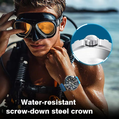 Stainless Steel Diving Watch Solar Energy Driven Quartz Watch Outdoor Waterproof Long Battery Life Rotatable Chronograph Ring