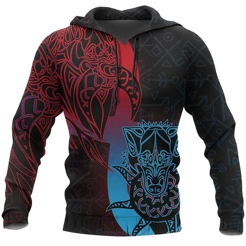 2024 Mens Hoodies Eagle Tattoo Pattern Vikings 3D Printed Fashion Casual Harajuku Hip Hop Autumn And Winter Oversized Sudaderas, Produit gaming premium Fraquane, équipement gamer