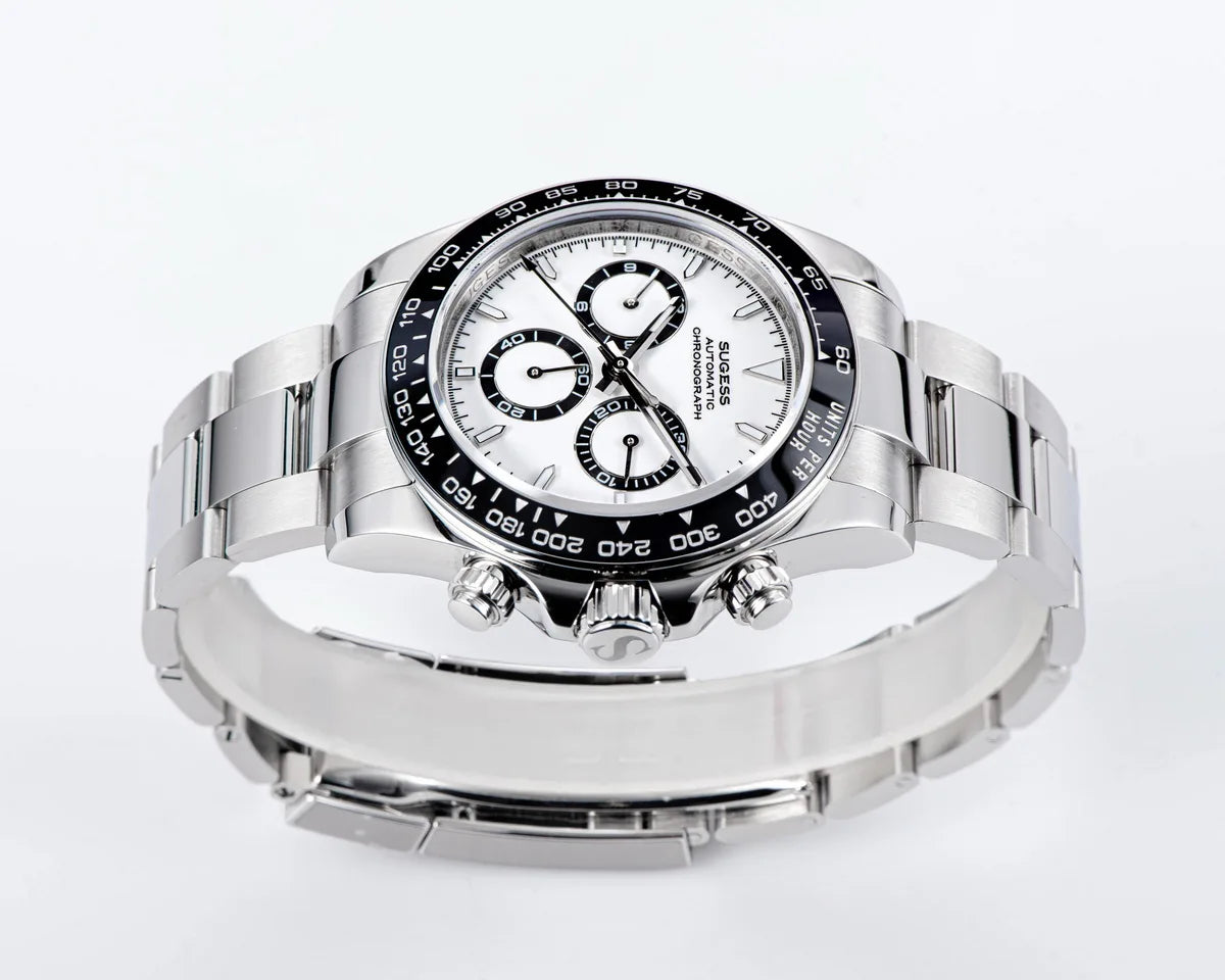Sugess Panda Chronograph Movement Automatic Mechanical Chronograph Wristwatch Waterproof Diving Men Watches Ceramic Bezel Tona