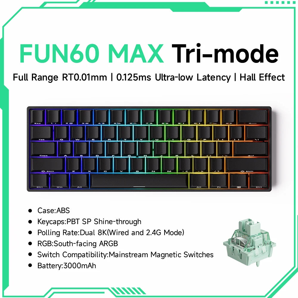 Tastiera meccanica Akko MonsGeek FUN60 con switch magnetici, tastiera gaming 60%, Rapid Trigger 0.01mm, 8K, ARGB, HE/TMR, tastiera personalizzabile