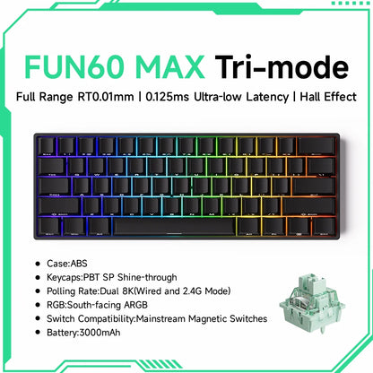 Tastiera meccanica Akko MonsGeek FUN60 con switch magnetici, tastiera gaming 60%, Rapid Trigger 0.01mm, 8K, ARGB, HE/TMR, tastiera personalizzabile