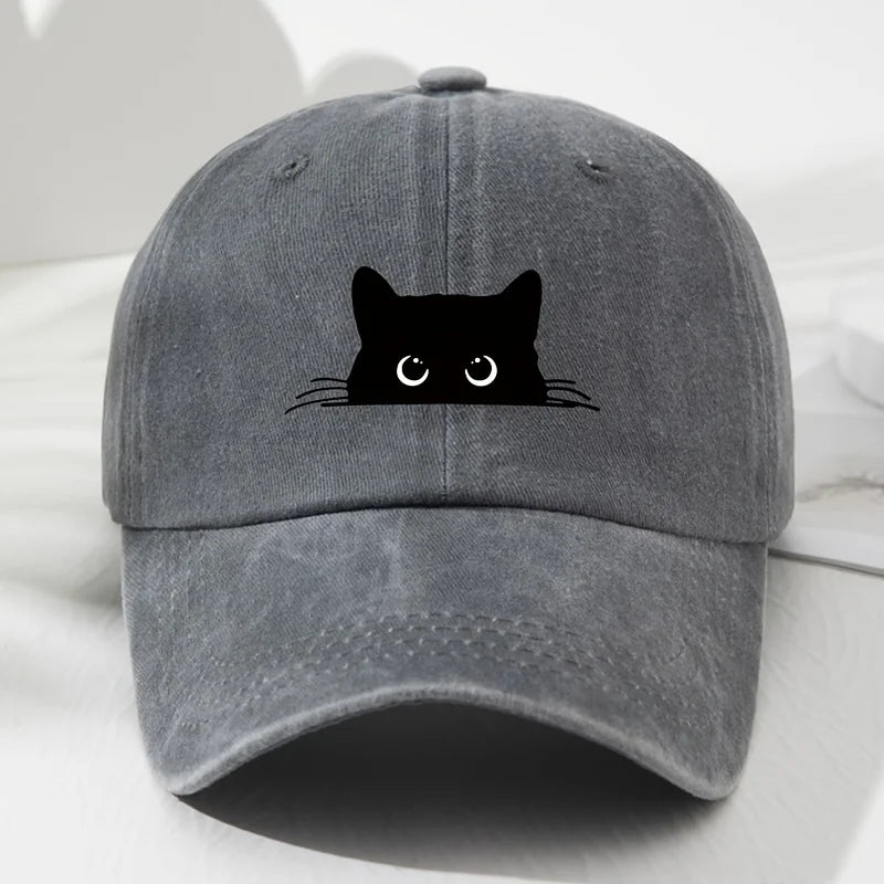 Black cat printed baseball cap retro men's and women's fashionable outdoor hat with adjustable eaves suitable for sports fishing