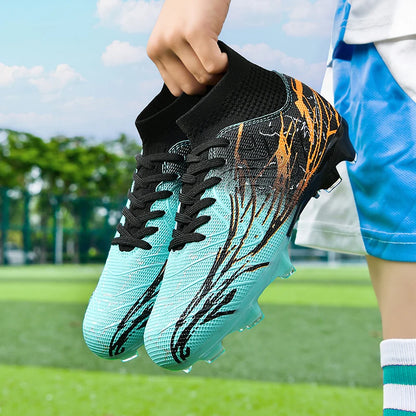Nouvelles chaussures de football pour hommes, très vendues, chaussures de football à tige haute, crampons de futsal pour terrain en herbe, baskets d'intérieur de haute qualité, antidérapantes pour l'extérieur.