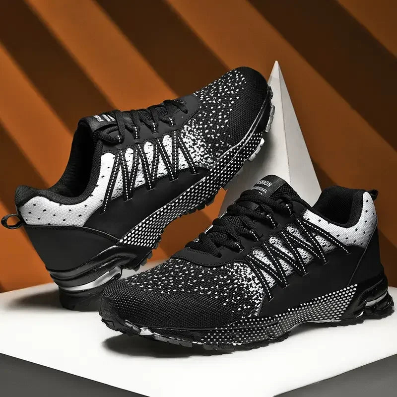 2025 Thick Soled Sports Shoes Youth Mesh Breathable Running Shoes Trend Spring Summer Korean Large Black and White Shoes walk