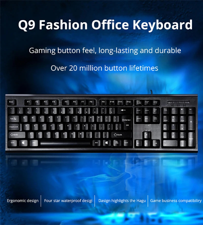 Teclado individual Q9 USB de porta quadrada, para escritório, empresa e casa, PS2 de entrada redonda, com fios, para computador de secretária