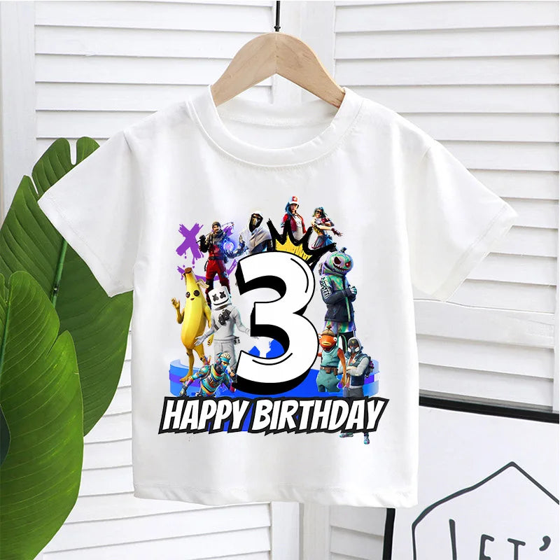 Fortnites Children Birthday Number T Shirt Girls Boys Summer Clothes Baby Cotton Tee Shirts Party Short Sleeve Tops Toddler Gift