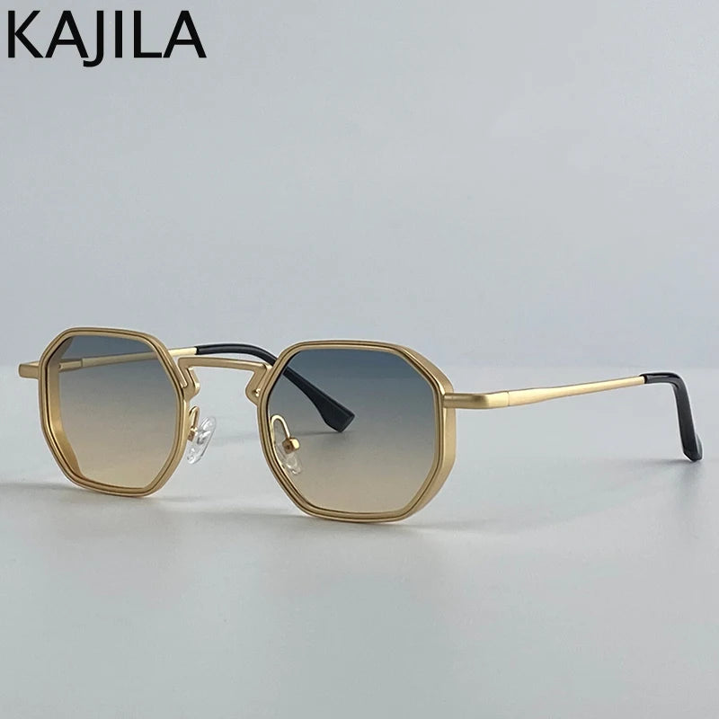 Small Frame Hexason Steampunk Sunglasses Men 2025 Luxury Brand Vintage Punk Eyewear Classic Polygon Metal Sun Glasses Male UV400